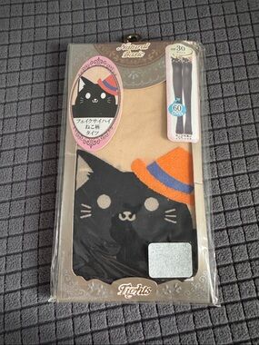 Beige Cat Tights with Black Cat Design